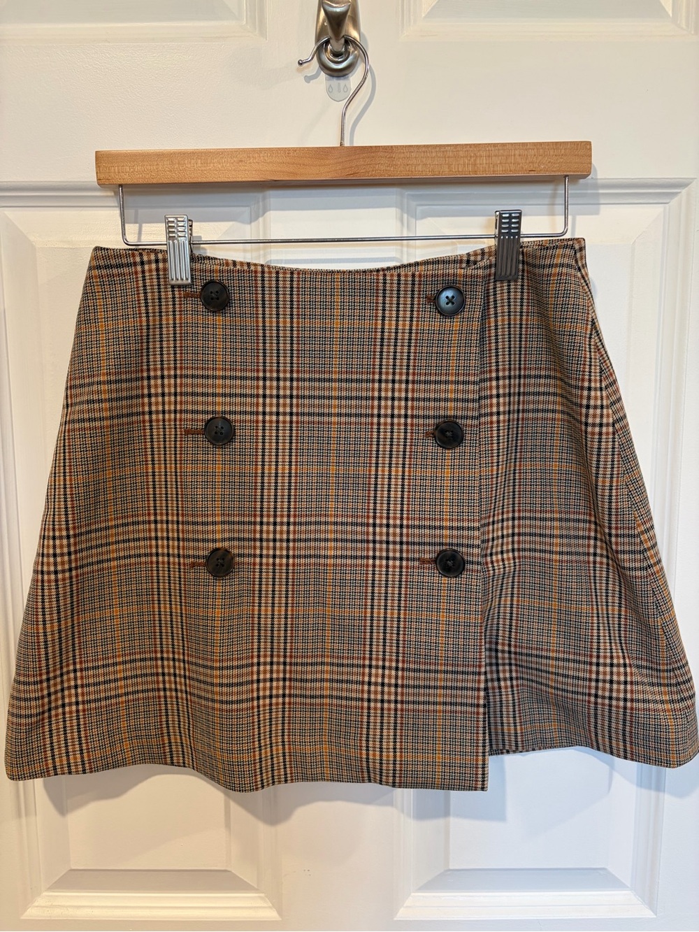 GAP Brown Plaid Double-Breasted Mini Skirt